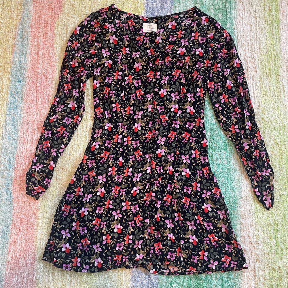 UO Pins and Needles Floral Long-Sleeve Button Down Dress